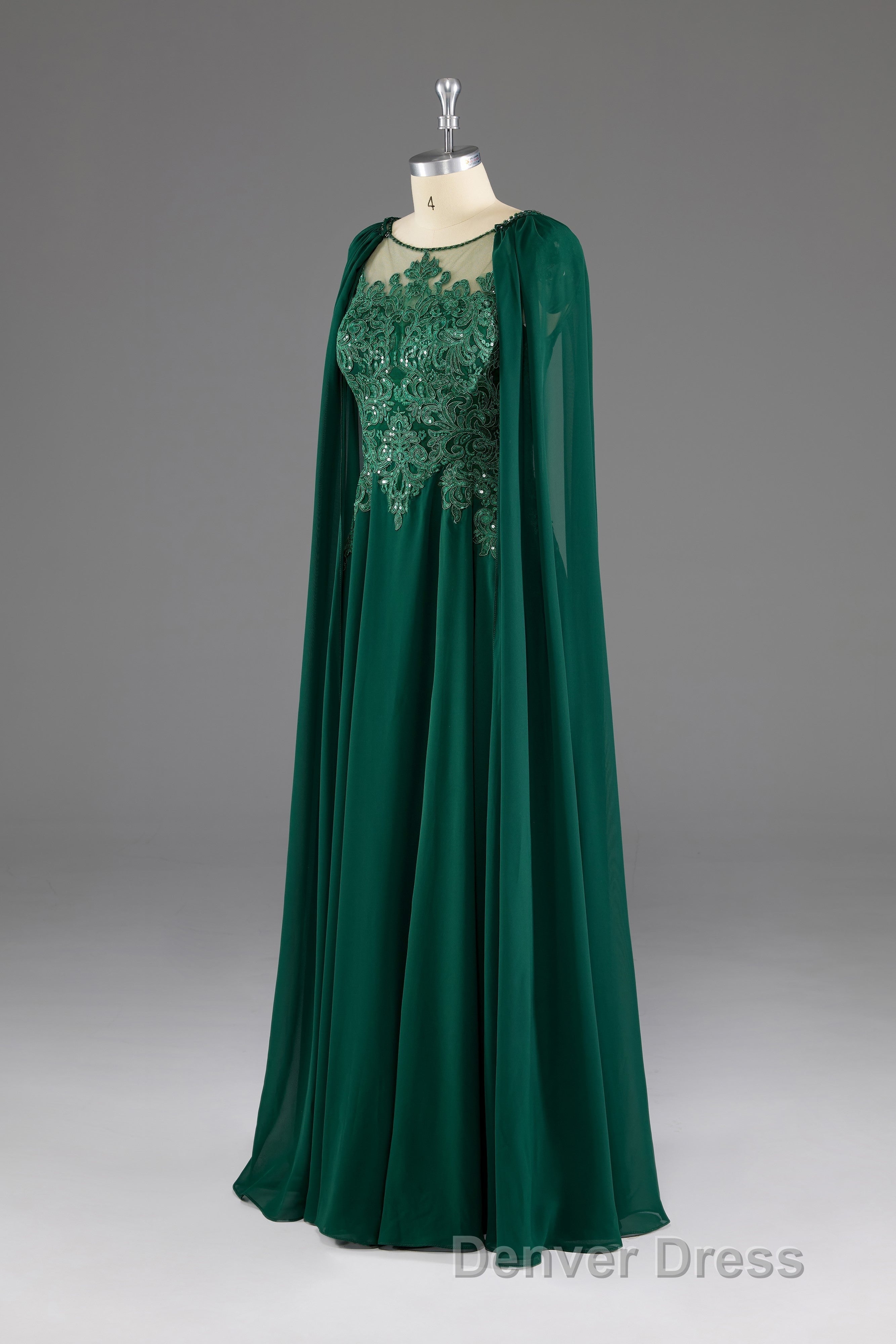 Dark Green A Line Lace Appliques Chiffon Prom Dresses Secondary image