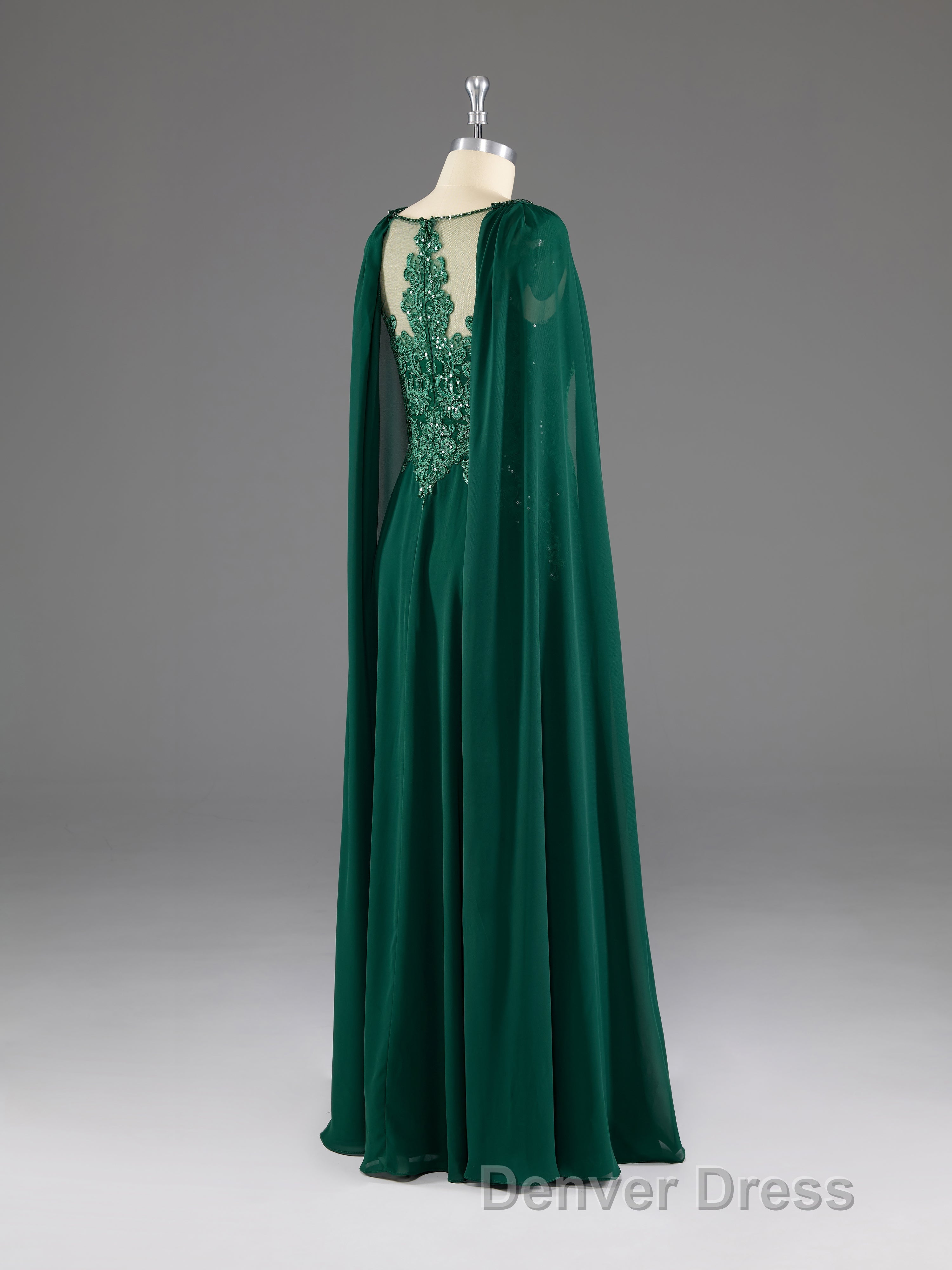 A-Line Chiffon Floor Length Mother of The Bride Dresses with Detachable Cape