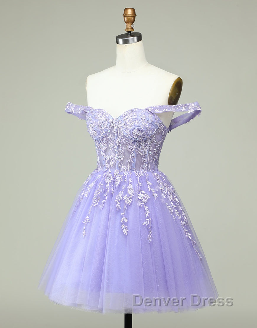 A-Line Off The Shoulder Short Tulle Dresses With Appliques