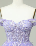 A-Line Off The Shoulder Short Tulle Dresses With Appliques