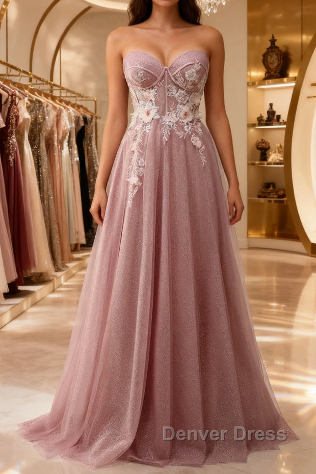 A-Line Sweetheart Neckline Long Prom Dresses With Appliques Main image