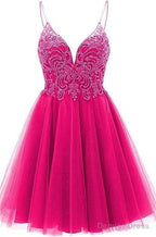 A-line Straps Appliques Tulle Short Homecoming Dresses