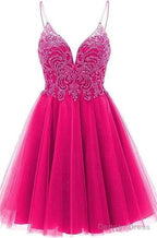 A Line Straps Appliques Tulle Short Homecoming Dresses