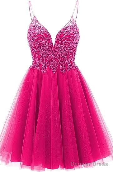 A Line Straps Appliques Tulle Short Homecoming Dresses