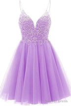 A-line Straps Appliques Tulle Short Homecoming Dresses
