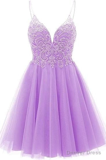 A-line Straps Appliques Tulle Short Homecoming Dresses