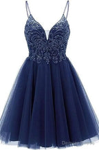 A Line Straps Appliques Tulle Short Homecoming Dresses