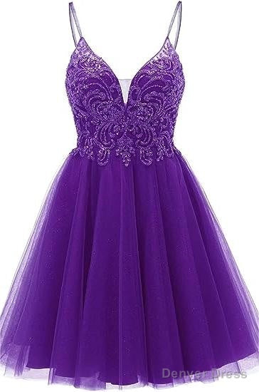 A-line Straps Appliques Tulle Short Homecoming Dresses