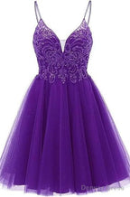 A Line Straps Appliques Tulle Short Homecoming Dresses