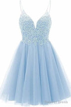 A Line Straps Appliques Tulle Short Homecoming Dresses