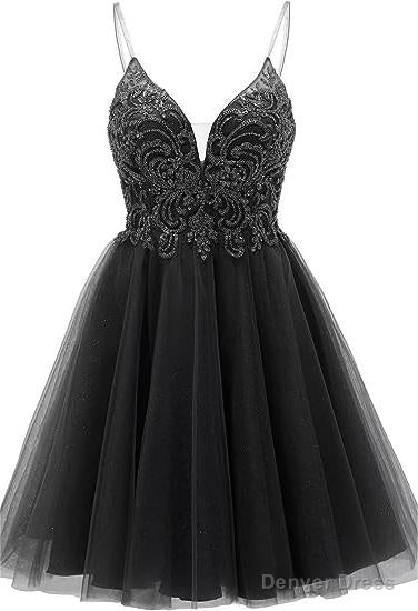 A Line Straps Appliques Tulle Short Homecoming Dresses