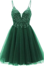 A-line Straps Appliques Tulle Short Homecoming Dresses