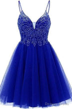 A Line Straps Appliques Tulle Short Homecoming Dresses