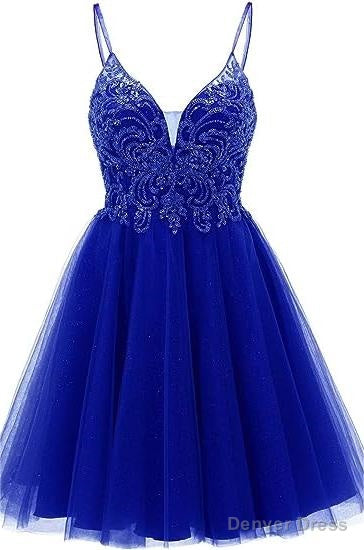 A Line Straps Appliques Tulle Short Homecoming Dresses