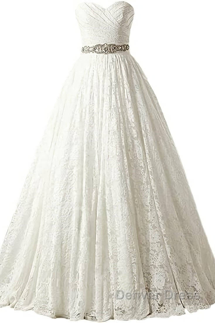 A Line Sweetheart Floor Length Lace Wedding Dresses