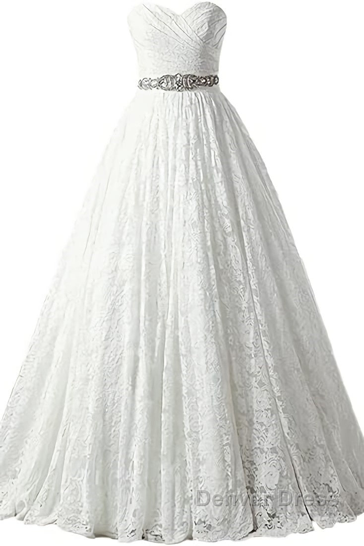 A Line Sweetheart Floor Length Lace Wedding Dresses