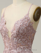 A-Line Tulle Spaghetti Straps Appliques Long Prom Dresses with Alit