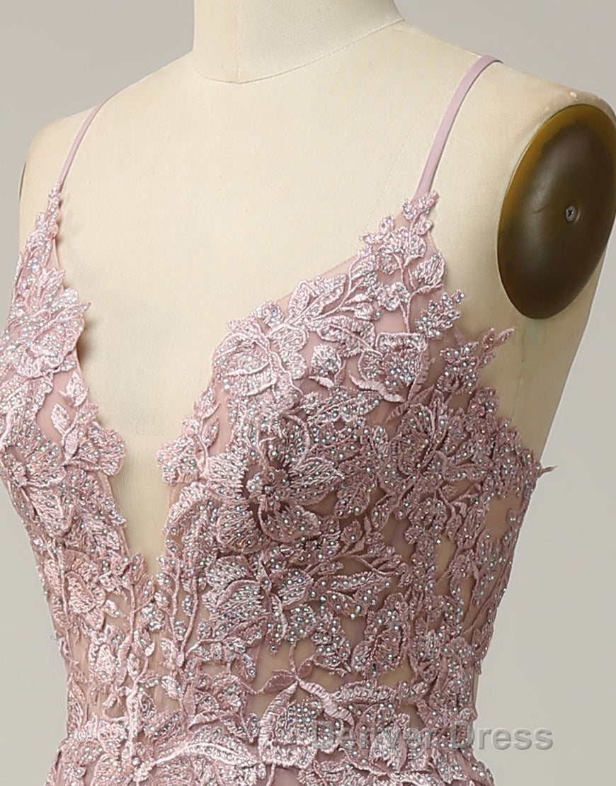 A-Line Tulle Spaghetti Straps Appliques Long Prom Dresses with Alit