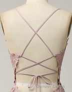 A-Line Tulle Spaghetti Straps Appliques Long Prom Dresses with Alit