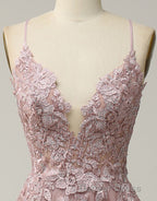 A-Line Tulle Spaghetti Straps Appliques Long Prom Dresses with Alit