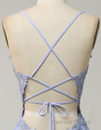 A-Line Tulle Spaghetti Straps Appliques Long Prom Dresses with Alit