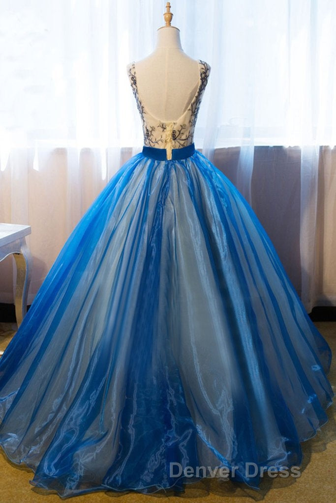 UniqueDressess Puffy V Neck Organza Applique Modest Prom Dresses Evening Dresses Secondary image