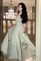 A Line Square Neck Prom Dresses, Ankle Length Elegant Prom Gowns