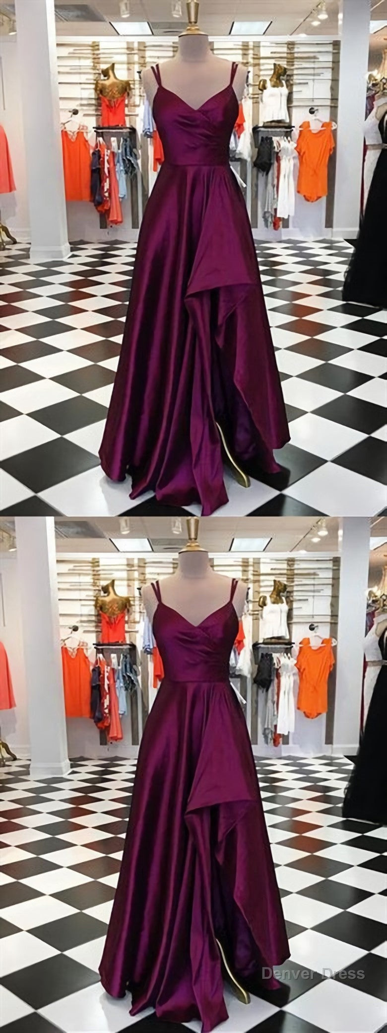 Purple Spaghetti Straps Sleeveless Long Prom Dresses, Split Evening Dresses, B0975 Main image