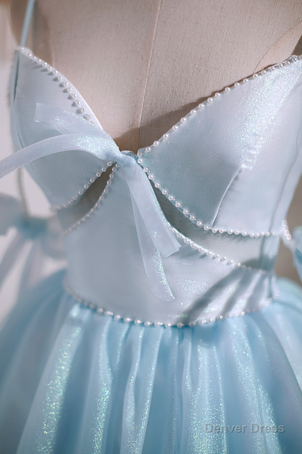 Cute Sky Blue Beading Bowknot Short Princess Homecoming Dresses Secondary image