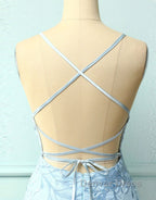 Baby Blue Spaghetti Straps Tight Homecoming Dresses With Appliques