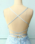 Baby Blue Spaghetti Straps Tight Homecoming Dresses With Appliques
