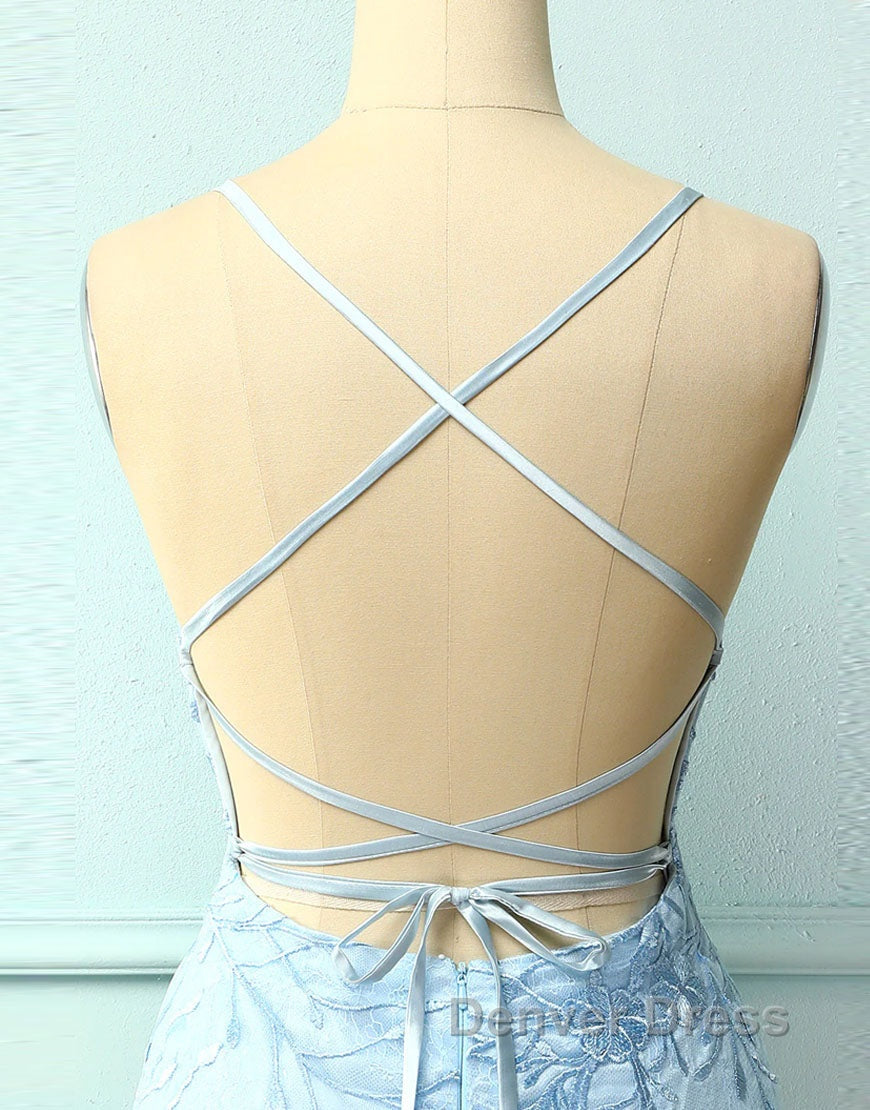 Baby Blue Spaghetti Straps Tight Homecoming Dresses With Appliques