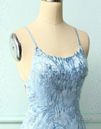 Baby Blue Spaghetti Straps Tight Homecoming Dresses With Appliques