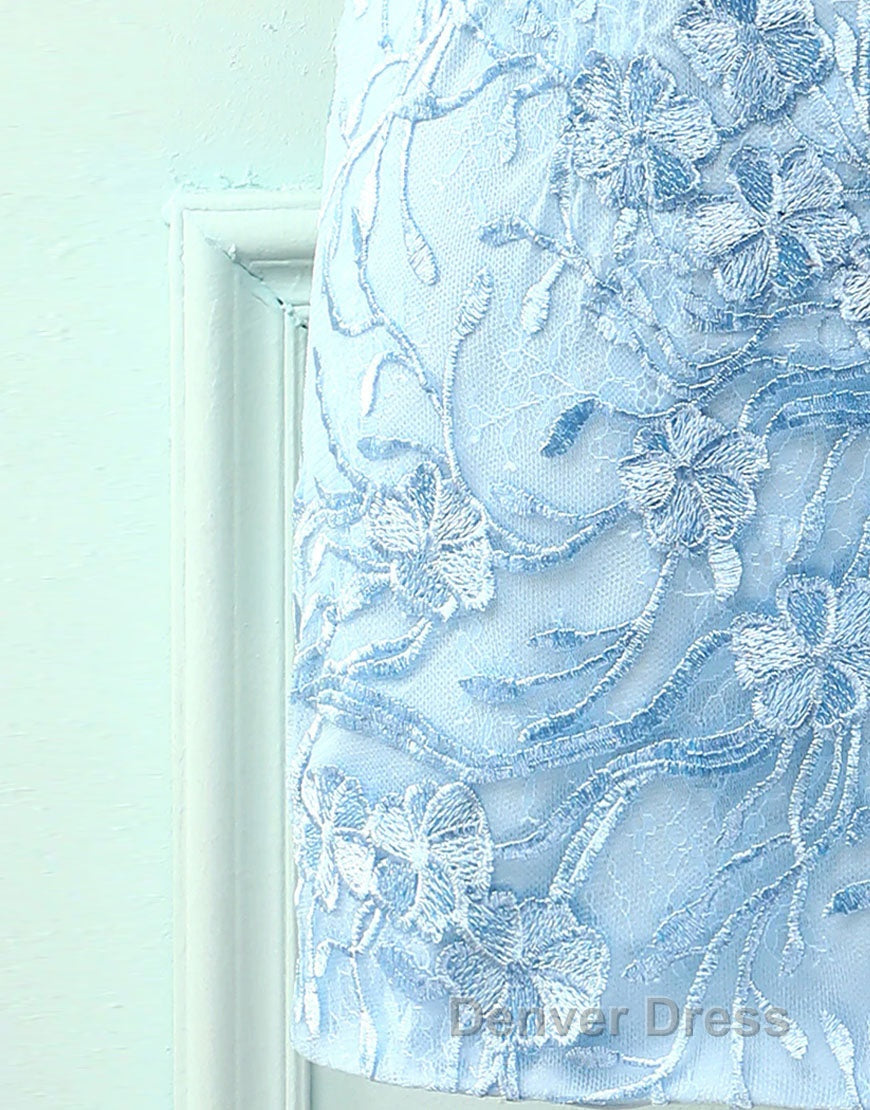 Baby Blue Spaghetti Straps Tight Homecoming Dresses With Appliques