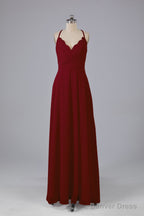 Backless Spaghetti Straps Lace Bridesmaid Dresses