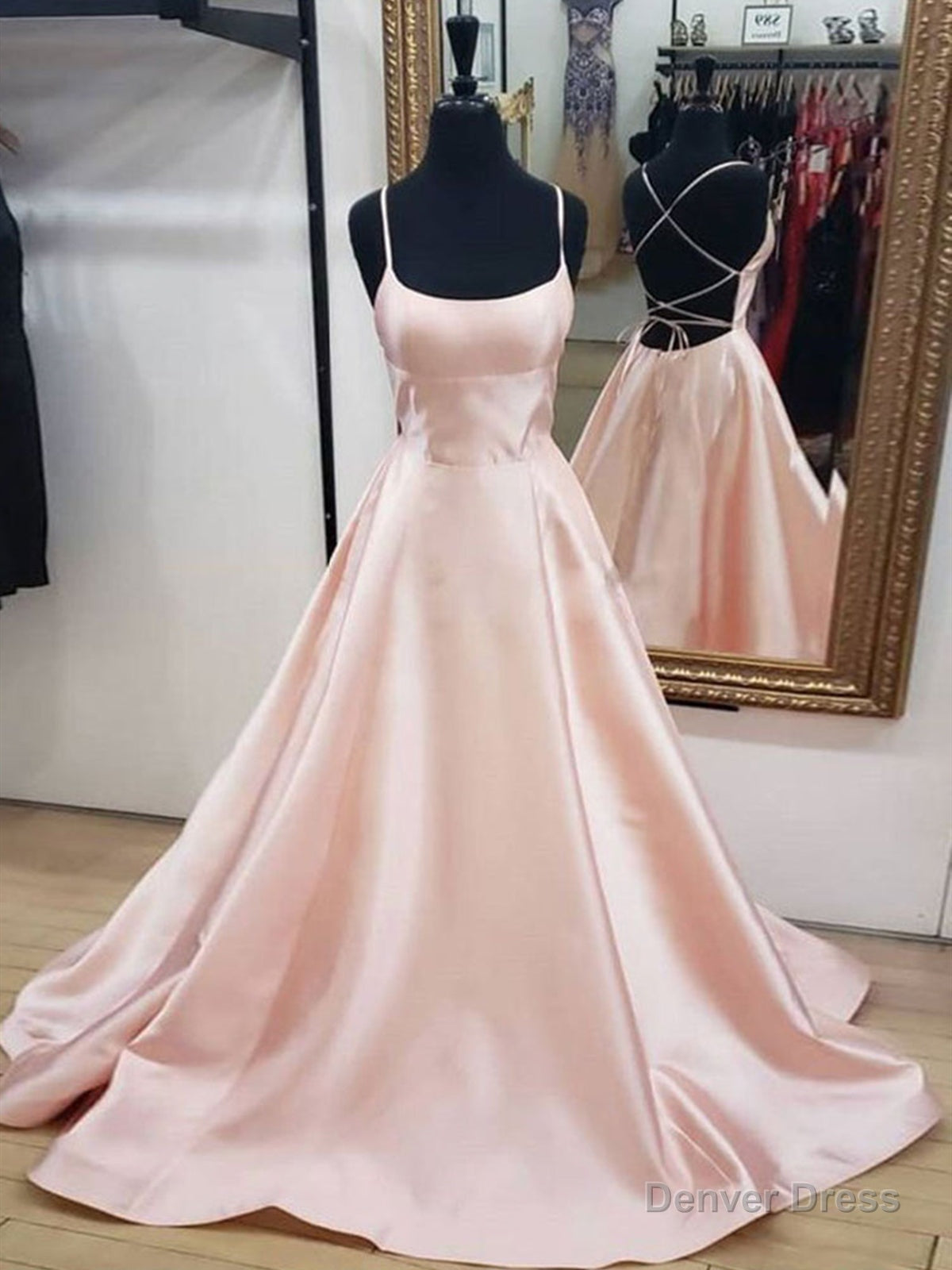 Light Pink Satin Long Prom Dress,Open Back Prom Graduation Dresses Main image
