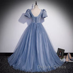 Ball Gown Dusty Blue Prom Dresses with Bubble Sleeves