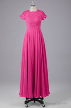 Beautiful A Line Cap Sleeves Long Bridesmaid Dresses With Pockets