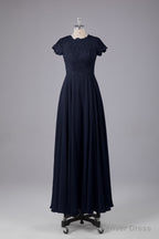 Beautiful A Line Cap Sleeves Long Bridesmaid Dresses With Pockets