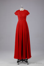 Beautiful A Line Cap Sleeves Long Bridesmaid Dresses With Pockets