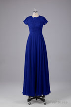 Beautiful A Line Cap Sleeves Long Bridesmaid Dresses With Pockets