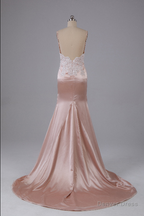 Beautiful Open Back Sweep Train Prom Dresses with Lace Appliques