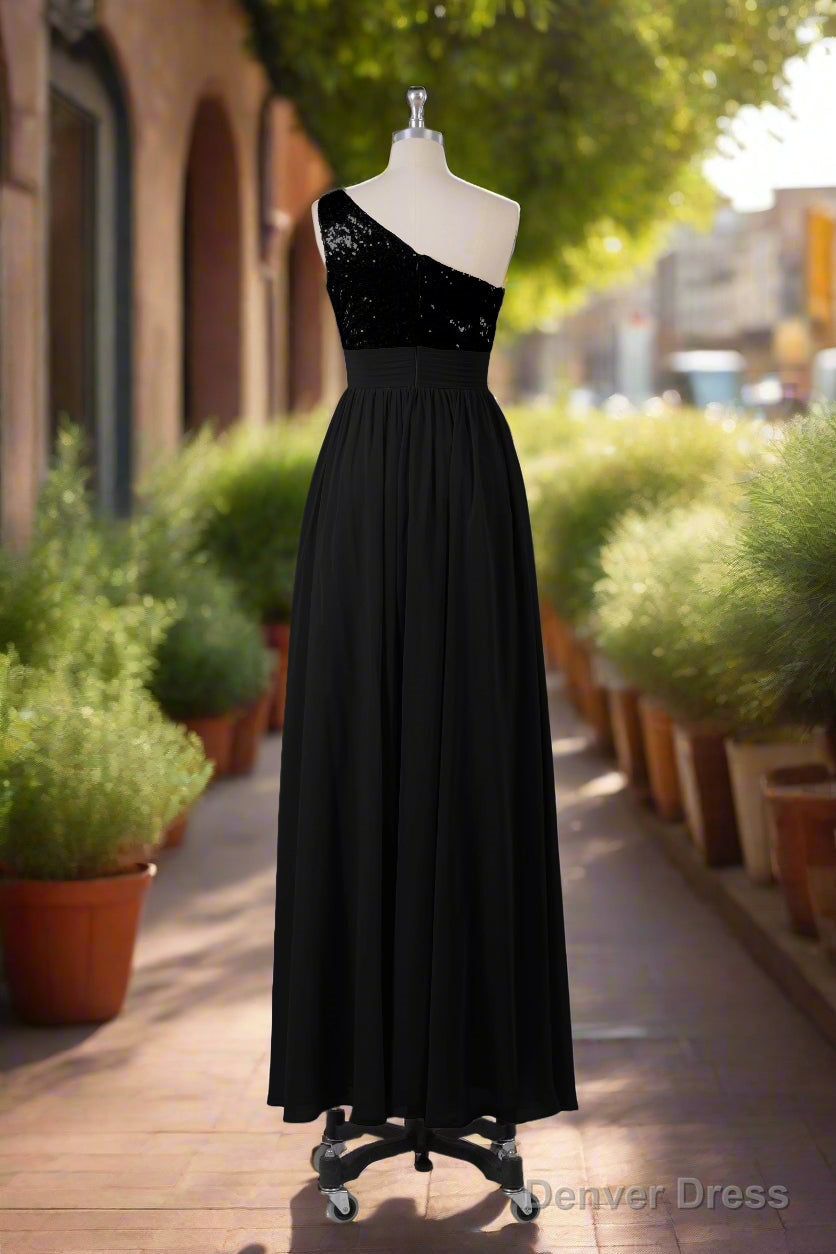 Beautiful Sequins One Shoulder Bridesmaid Dresses with Pockets Secondary image