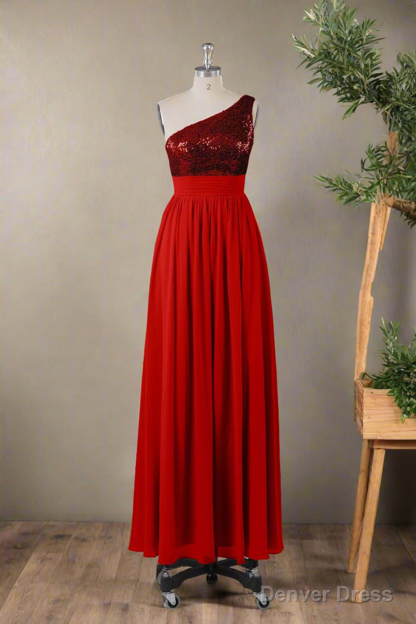 Beautiful Sequins One Shoulder Bridesmaid Dresses with Pockets
