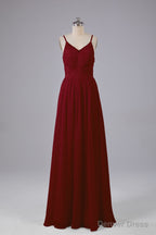 Beautiful Spaghetti Straps Backless Long Bridesmaid Dresses