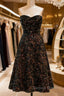 Black A Line Tea Length Strapless Glitter Sequin Prom Dresses