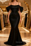 Black Off The Shoulder Criss-Cross Back Long Satin Prom Dresses