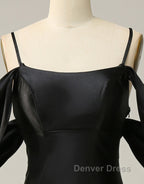 Black Off The Shoulder Criss-Cross Back Long Satin Prom Dresses