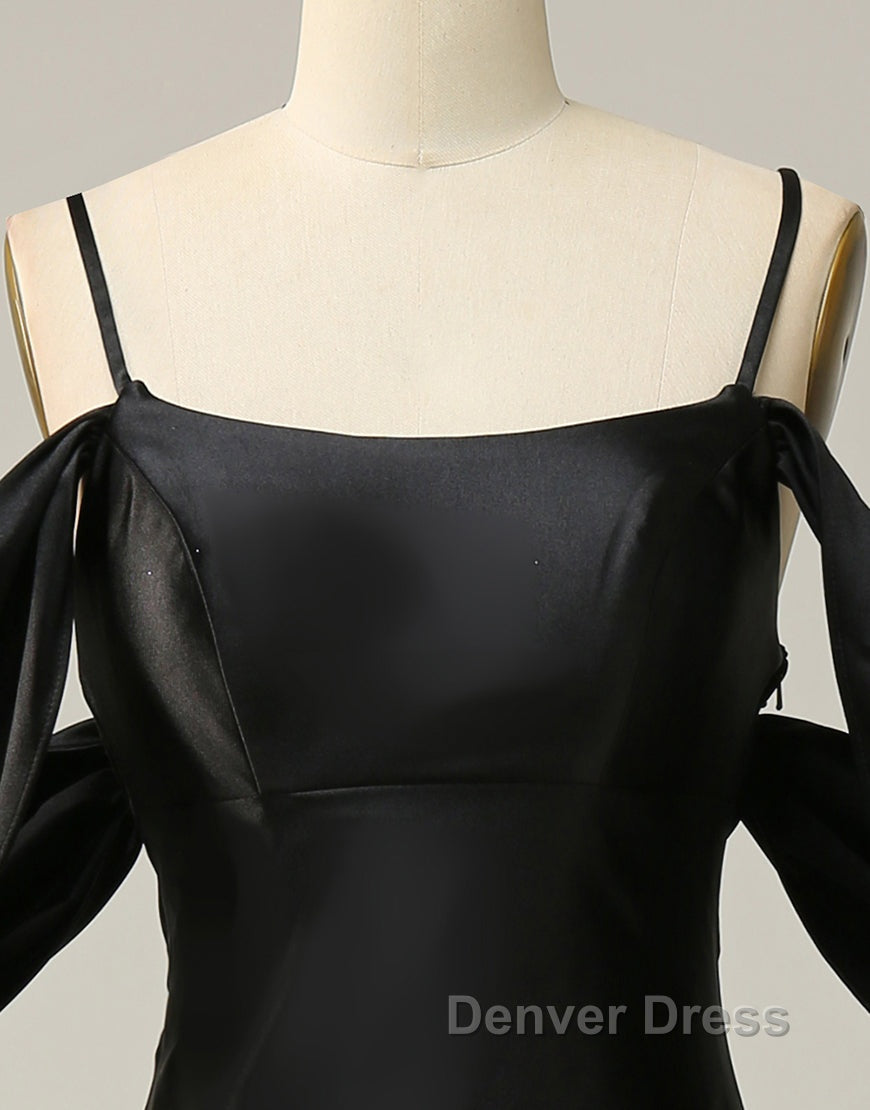 Black Off The Shoulder Criss-Cross Back Long Satin Prom Dresses