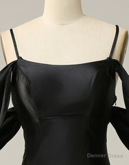 Black Off The Shoulder Criss-Cross Back Long Satin Prom Dress